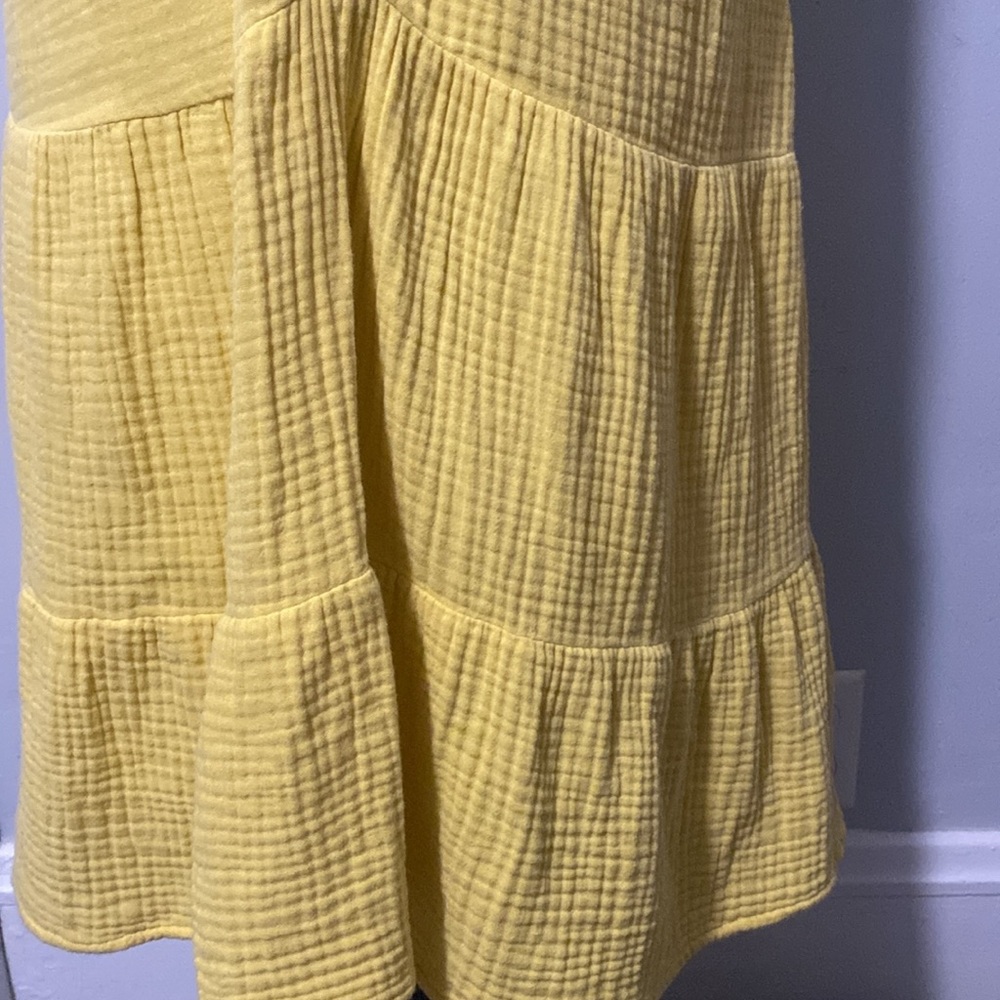 J Jill Yellow Tiered Dress Split Neck Short Sleeve Summer Sz M - Picture 4 of 10